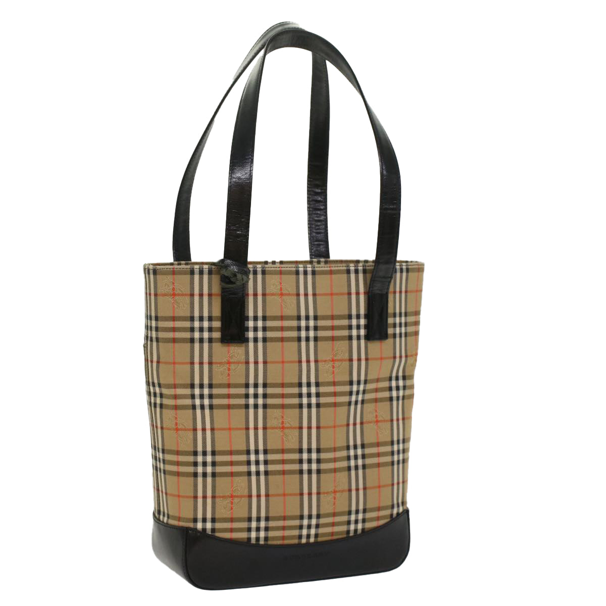 Luxury Burberry Nova Check Shoulder Bag Canvas Leather Beige Black Auth 54108