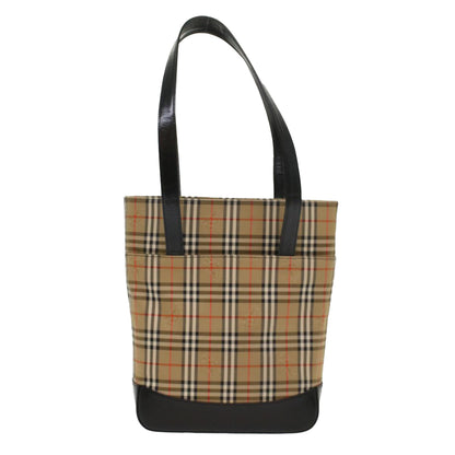 Luxury Burberry Nova Check Shoulder Bag Canvas Leather Beige Black Auth 54108