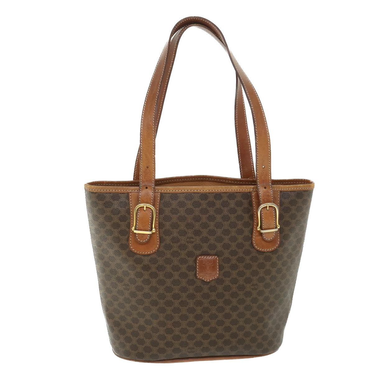 Luxury CELINE Macadam Canvas Shoulder Bag PVC Leather Brown  54111