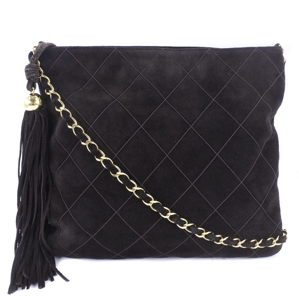 CHANEL Shoulder Bag Suede Brown fringe ChainShoulder Women