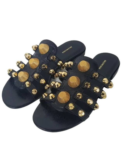 Luxury Balenciaga Trending 2025 Gold Stud Slippers Black