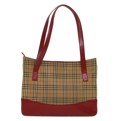 Luxury Burberry Nova Check Tote Bag Nylon Leather Beige Red Auth 54684
