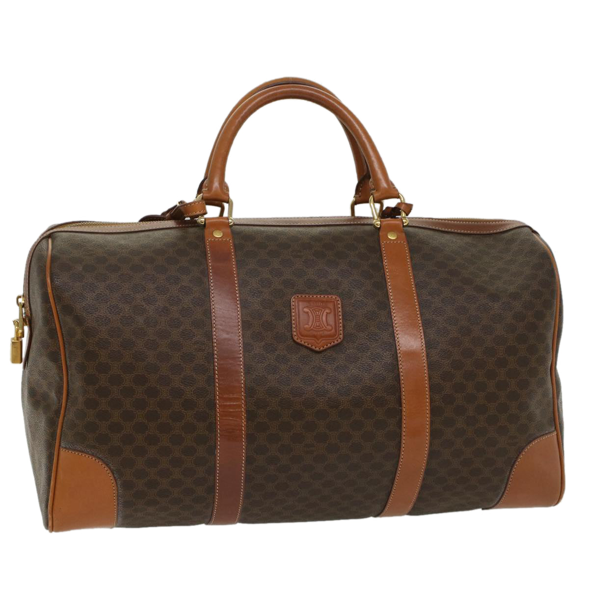 Luxury CELINE Macadam Canvas Boston Bag PVC Leather Brown  54715