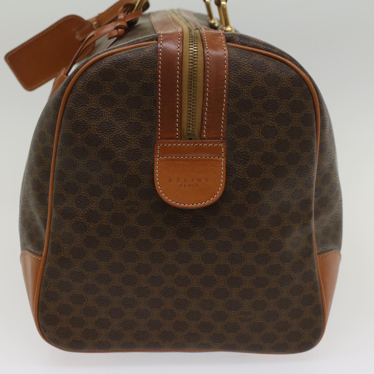Luxury CELINE Macadam Canvas Boston Bag PVC Leather Brown  54715