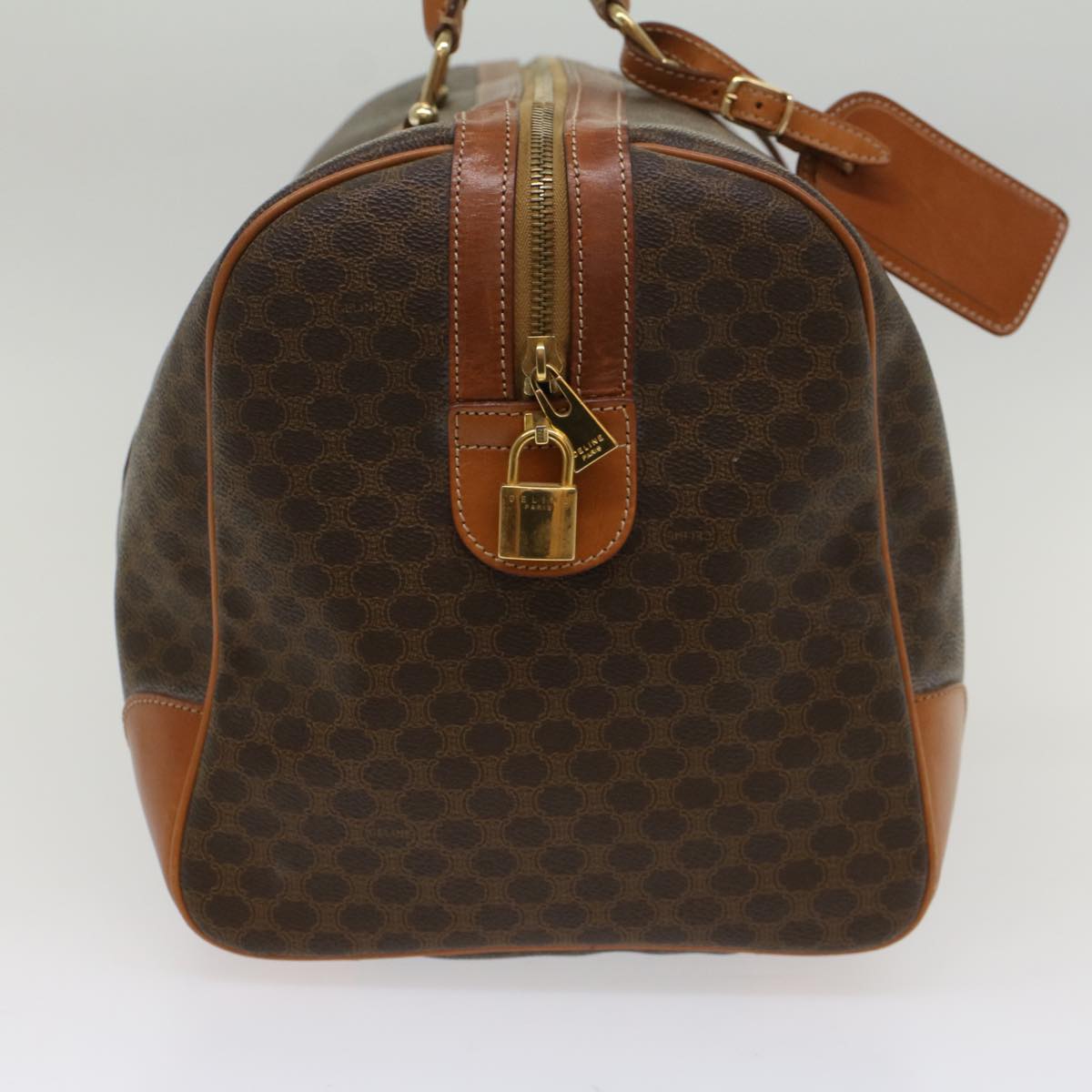 Luxury CELINE Macadam Canvas Boston Bag PVC Leather Brown  54715
