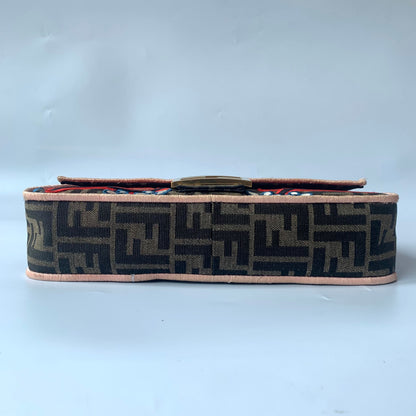 Fendi Baguette Medium Zucca Print with Floral Embroidery Crossbody Bag