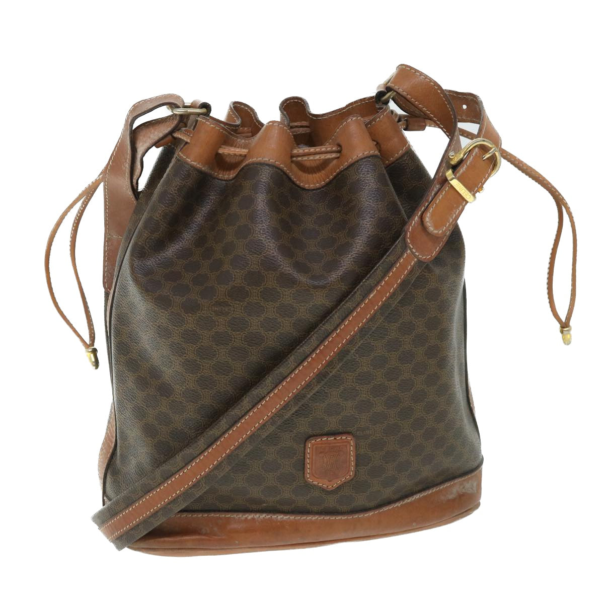 Luxury CELINE Macadam Canvas Shoulder Bag PVC Leather Brown  54786
