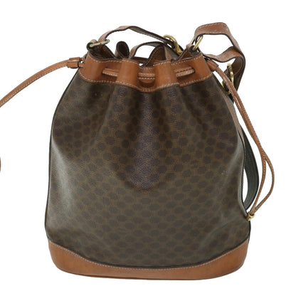 Luxury CELINE Macadam Canvas Shoulder Bag PVC Leather Brown  54786
