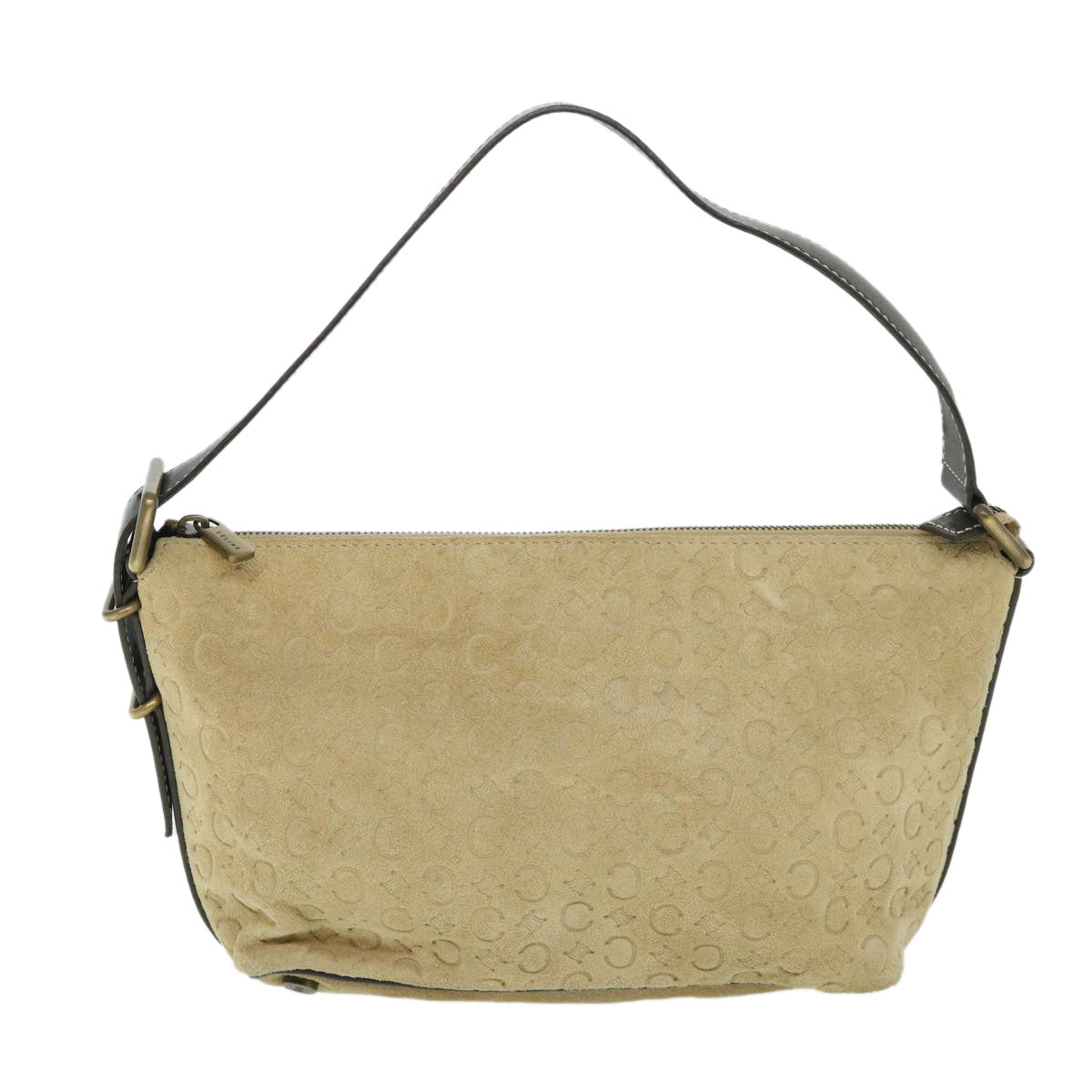 Luxury CELINE C Macadam Canvas Shoulder Bag Suede Beige  54789
