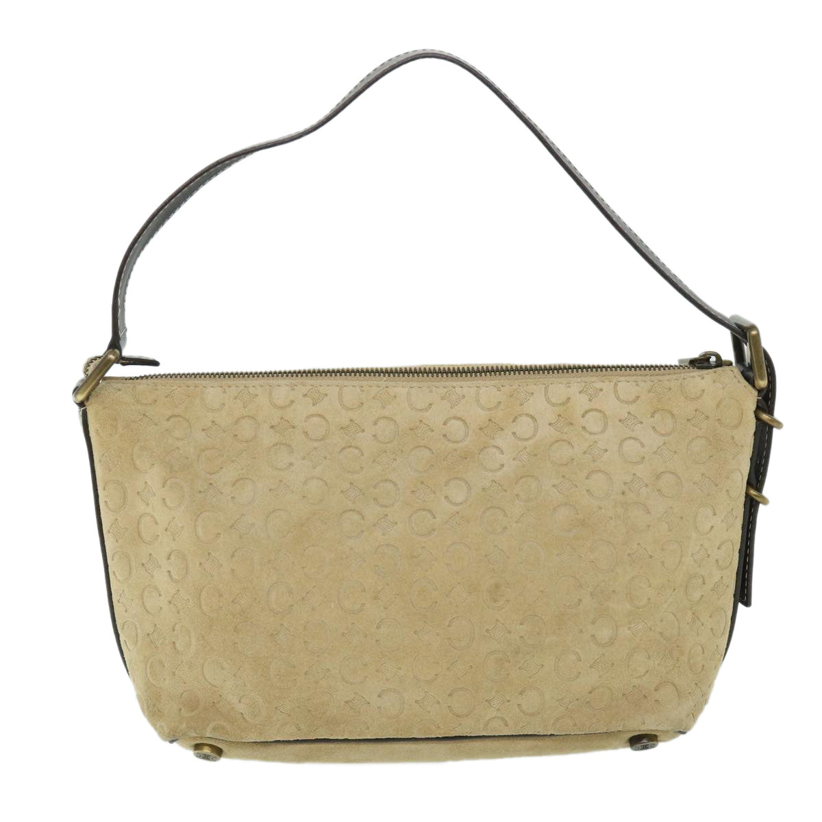 Luxury CELINE C Macadam Canvas Shoulder Bag Suede Beige  54789