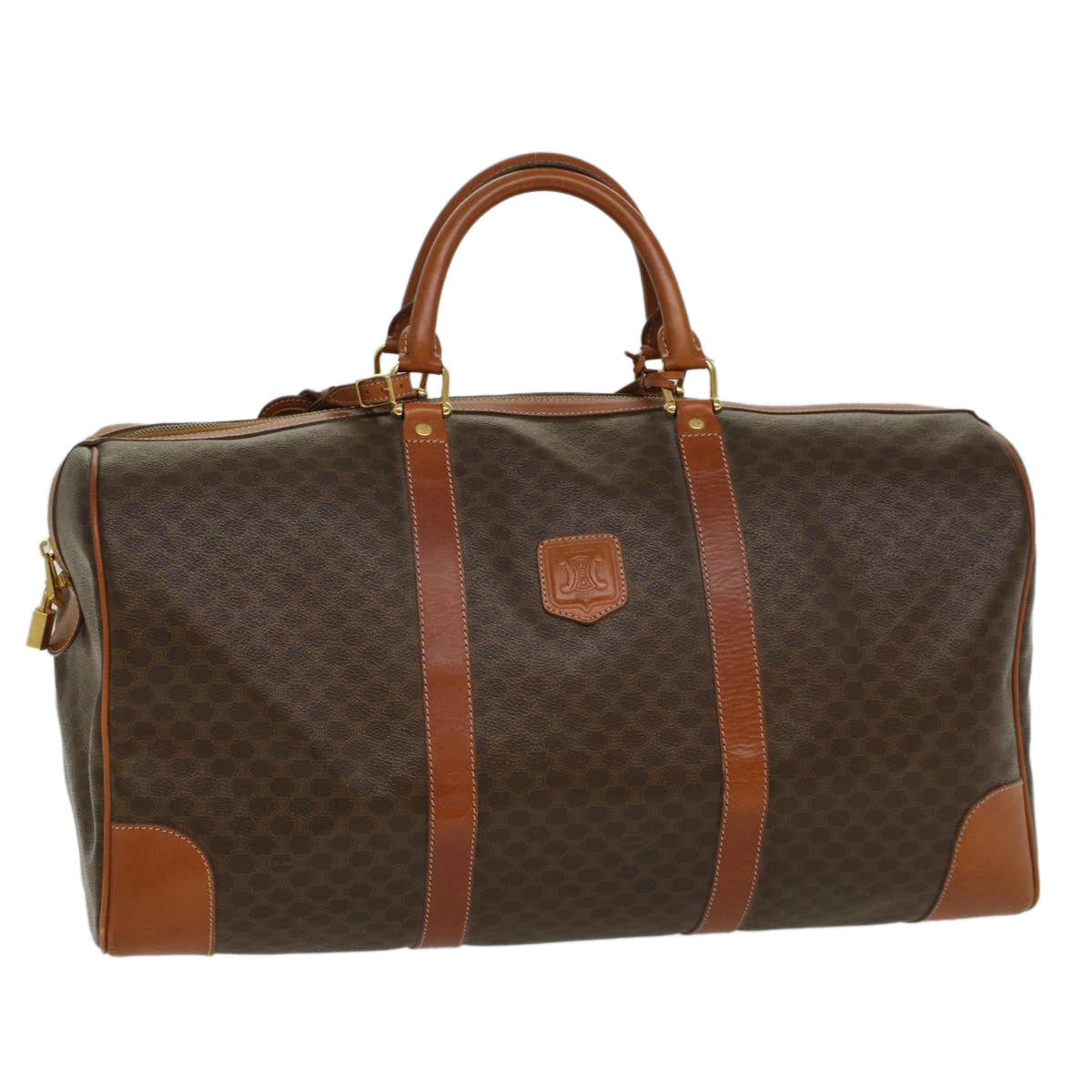 Luxury CELINE Macadam Canvas Boston Bag PVC Leather Brown  54831