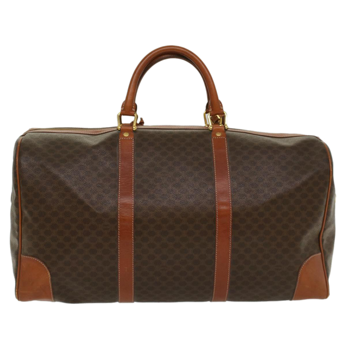 Luxury CELINE Macadam Canvas Boston Bag PVC Leather Brown  54831