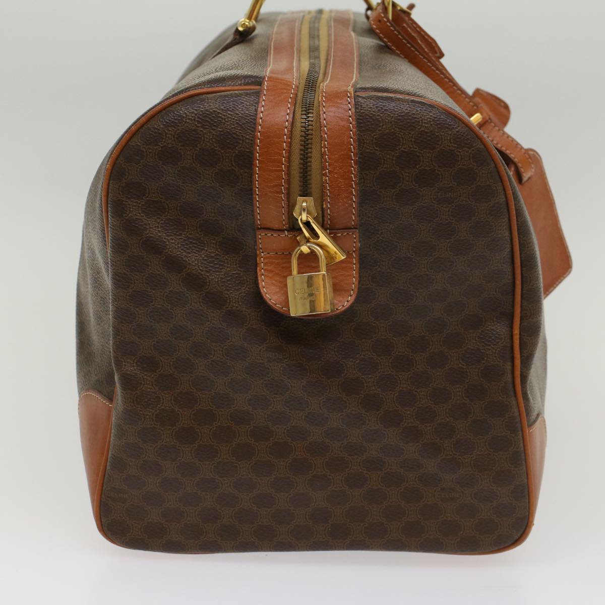 Luxury CELINE Macadam Canvas Boston Bag PVC Leather Brown  54831