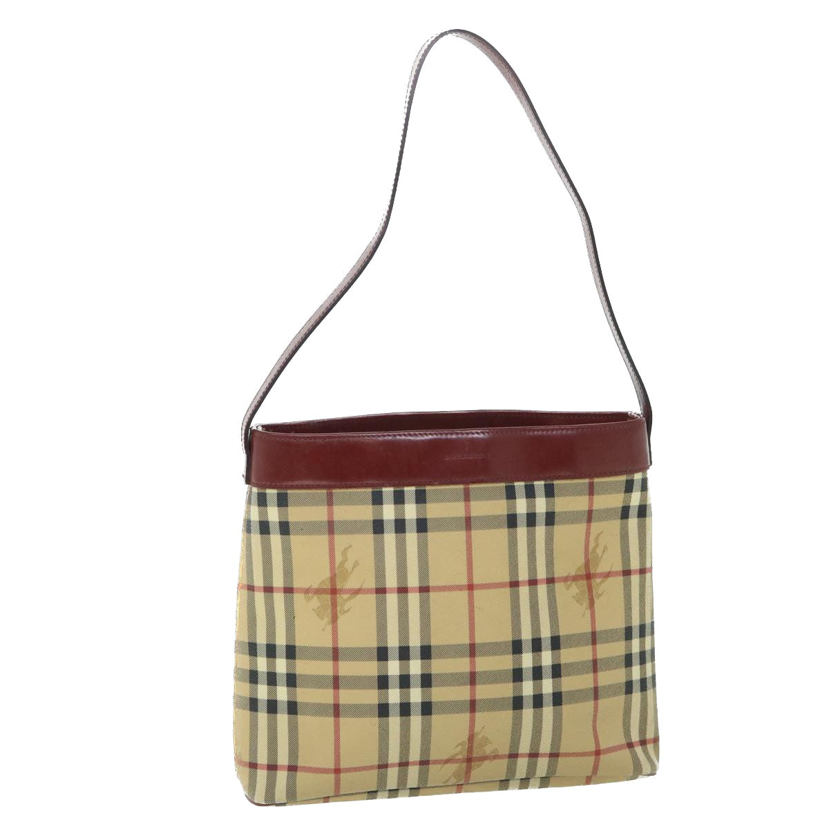 Luxury Burberry Nova Check Shoulder Bag PVC Leather Beige Red Auth 54838