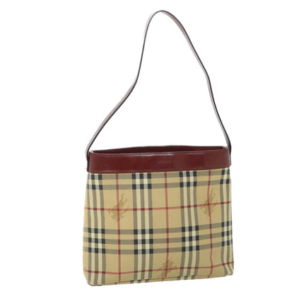 Luxury Burberry Nova Check Shoulder Bag PVC Leather Beige Red Auth 54838