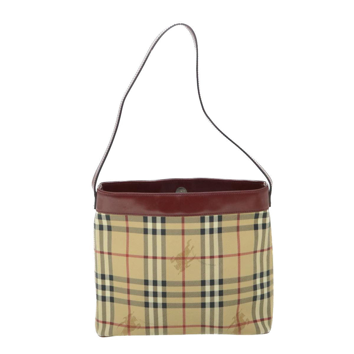 Luxury Burberry Nova Check Shoulder Bag PVC Leather Beige Red Auth 54838