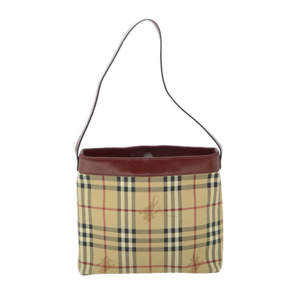 Luxury Burberry Nova Check Shoulder Bag PVC Leather Beige Red Auth 54838