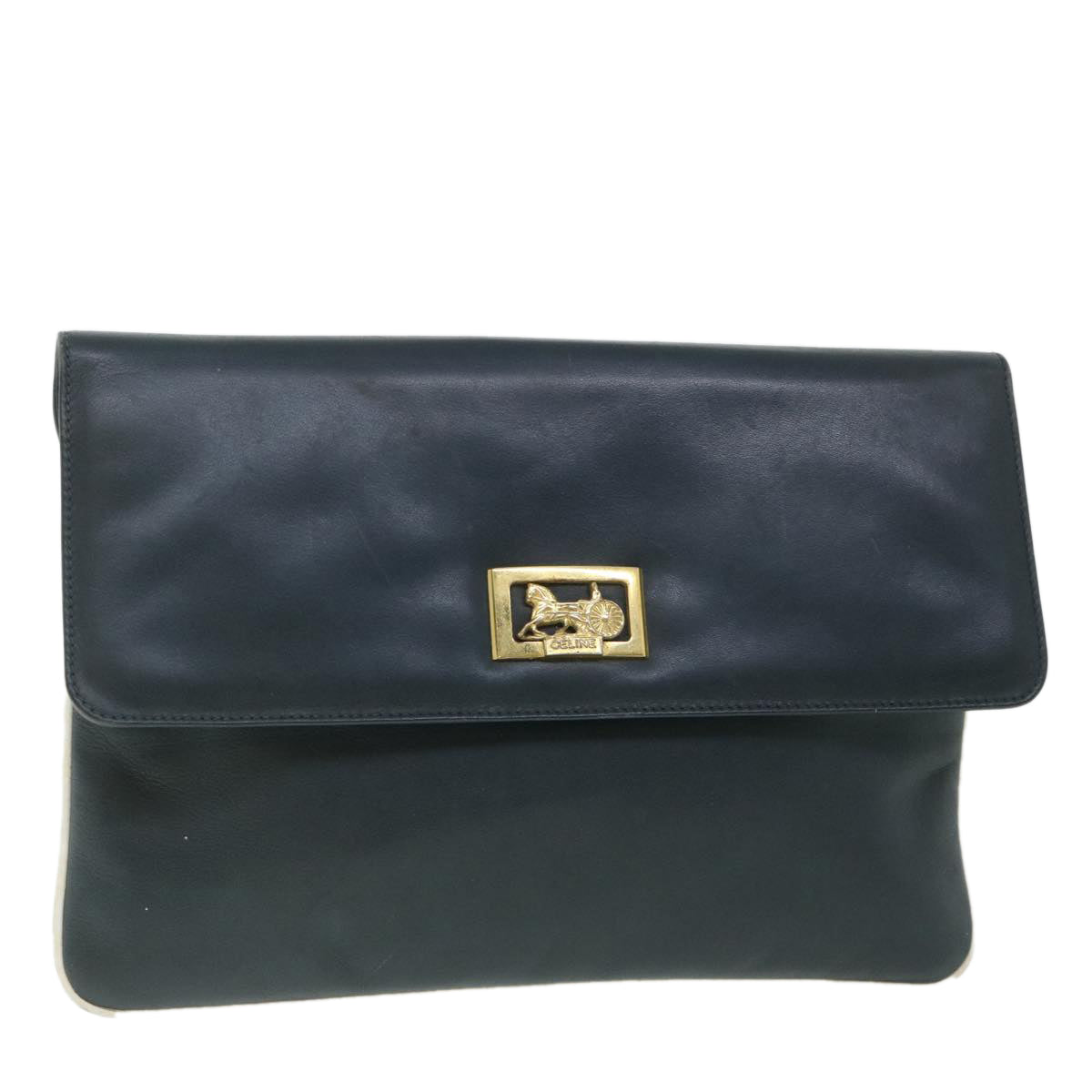 Luxury CELINE Horse Carriage Clutch Bag Leather Navy  54881