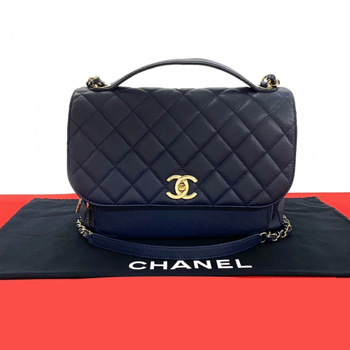 CHANEL Shoulder Bag Matt caviar skin Navy Matrasse Business Affinity Women