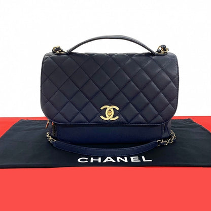 CHANEL Shoulder Bag Matt caviar skin Navy Matrasse Business Affinity Women
