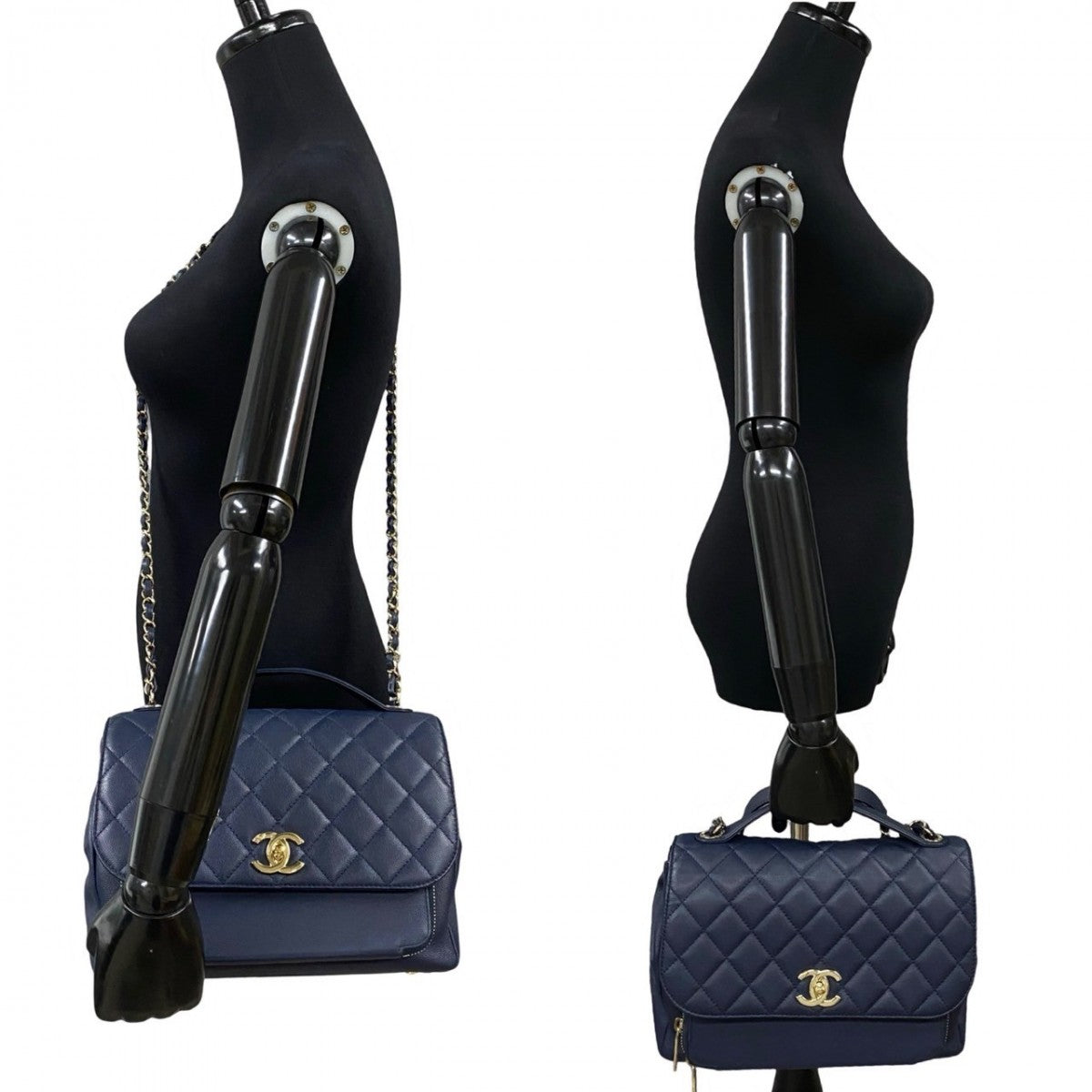 CHANEL Shoulder Bag Matt caviar skin Navy Matrasse Business Affinity Women