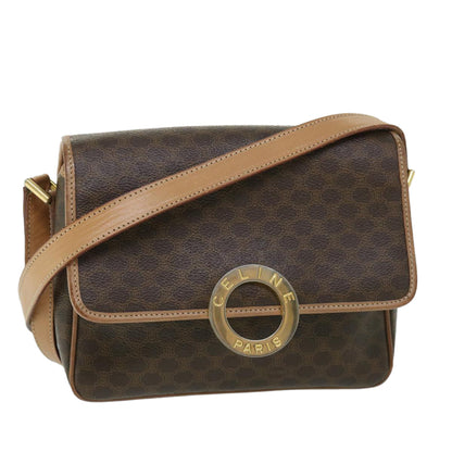 Luxury CELINE Macadam Canvas Shoulder Bag PVC Leather Brown  54959
