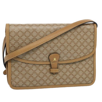 Luxury CELINE Macadam Canvas Shoulder Bag Beige  54990