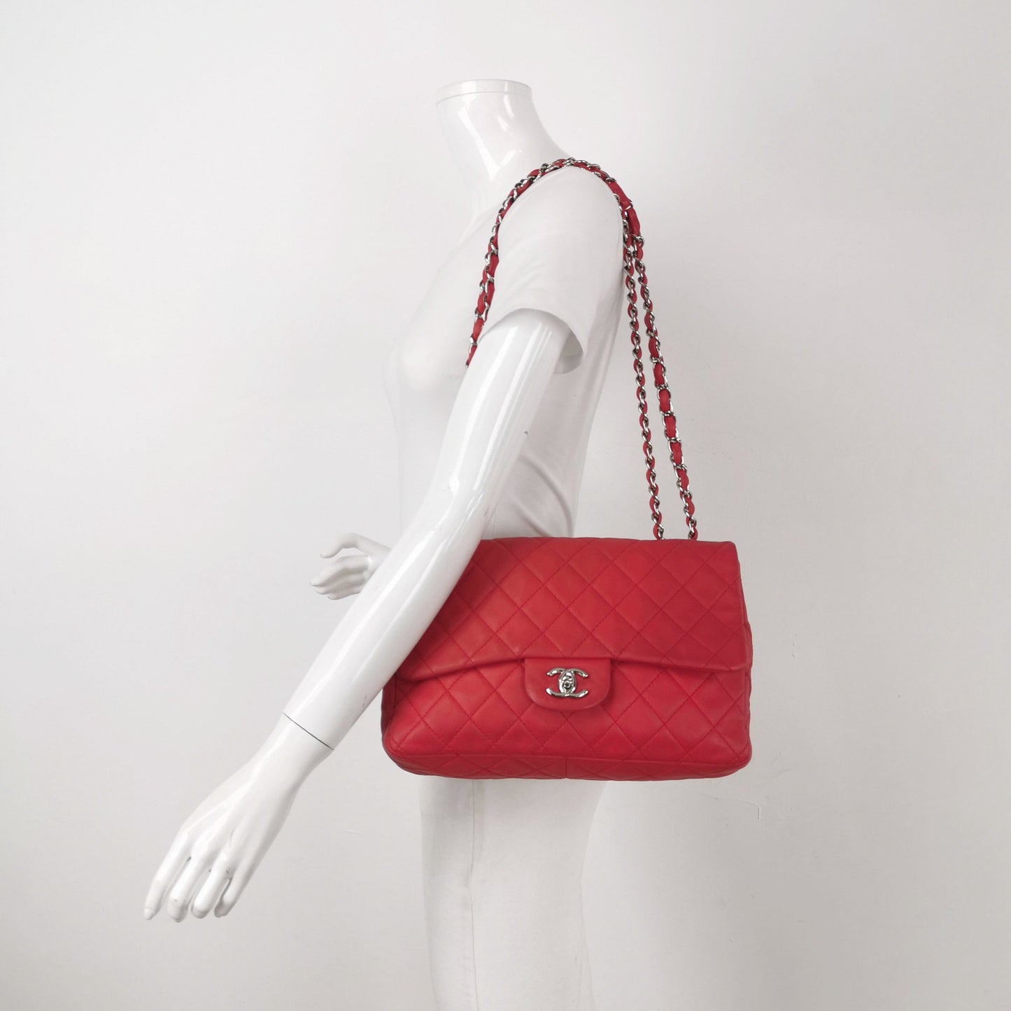 Chanel Classic Flap Jumbo Red Caviar Leather Single Flap Silver Hardware 2008-2009