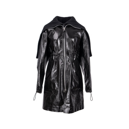 BOTTEGA VENETA Size Pre Fall 2020 Hooded Shell-trimmed Coat Shiny Lambskin Black