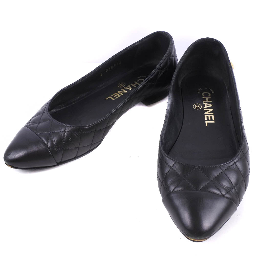 CHANEL pumps Calfskin black Matrasse Women 34 1/2