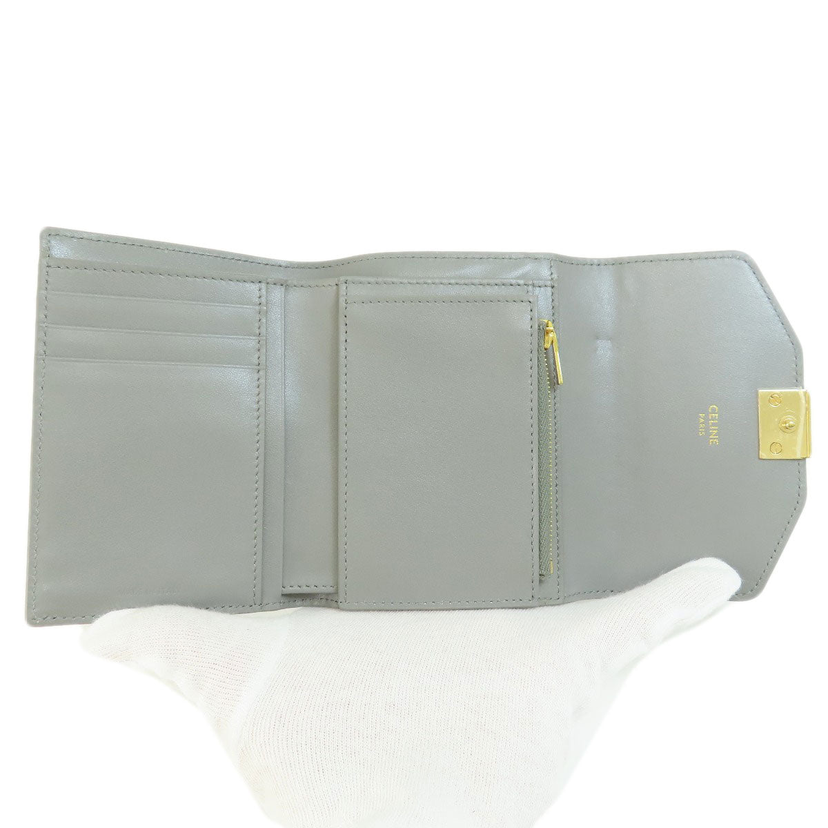 CELINE Bifold Wallet leather gray CMetal Women