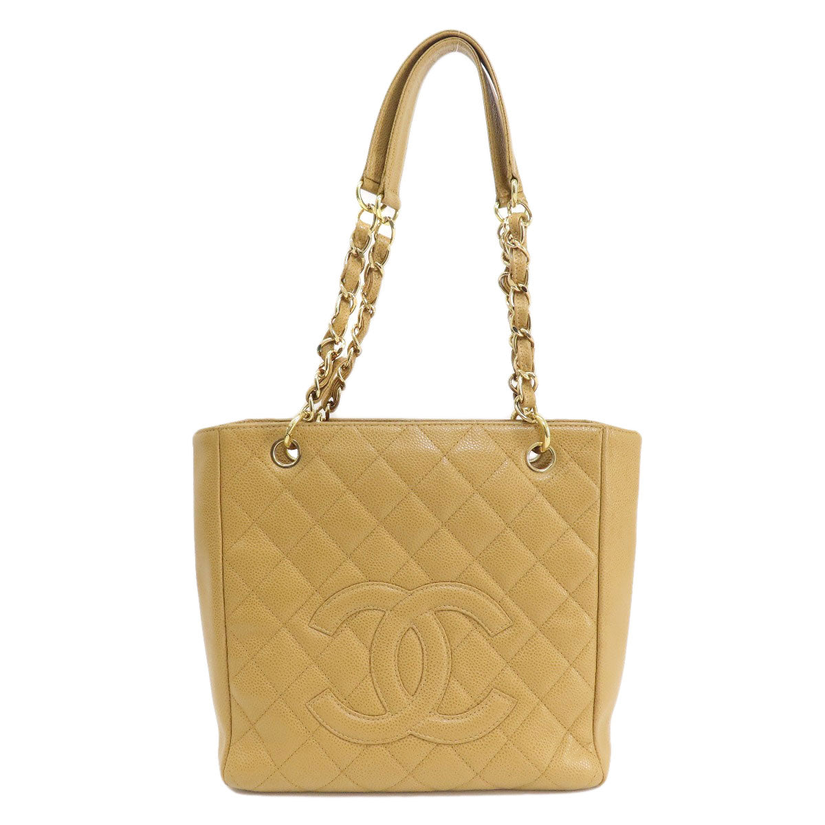 CHANEL Tote Bag Grained Calfskin Skin beige Chain Bag Matelasse Gold Metal