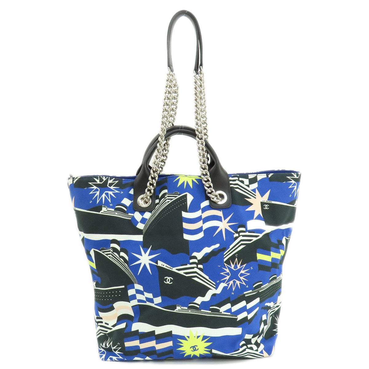 CHANEL Tote Bag canvas blue 2019 Cruise Collection Marine Chain SilverMetal