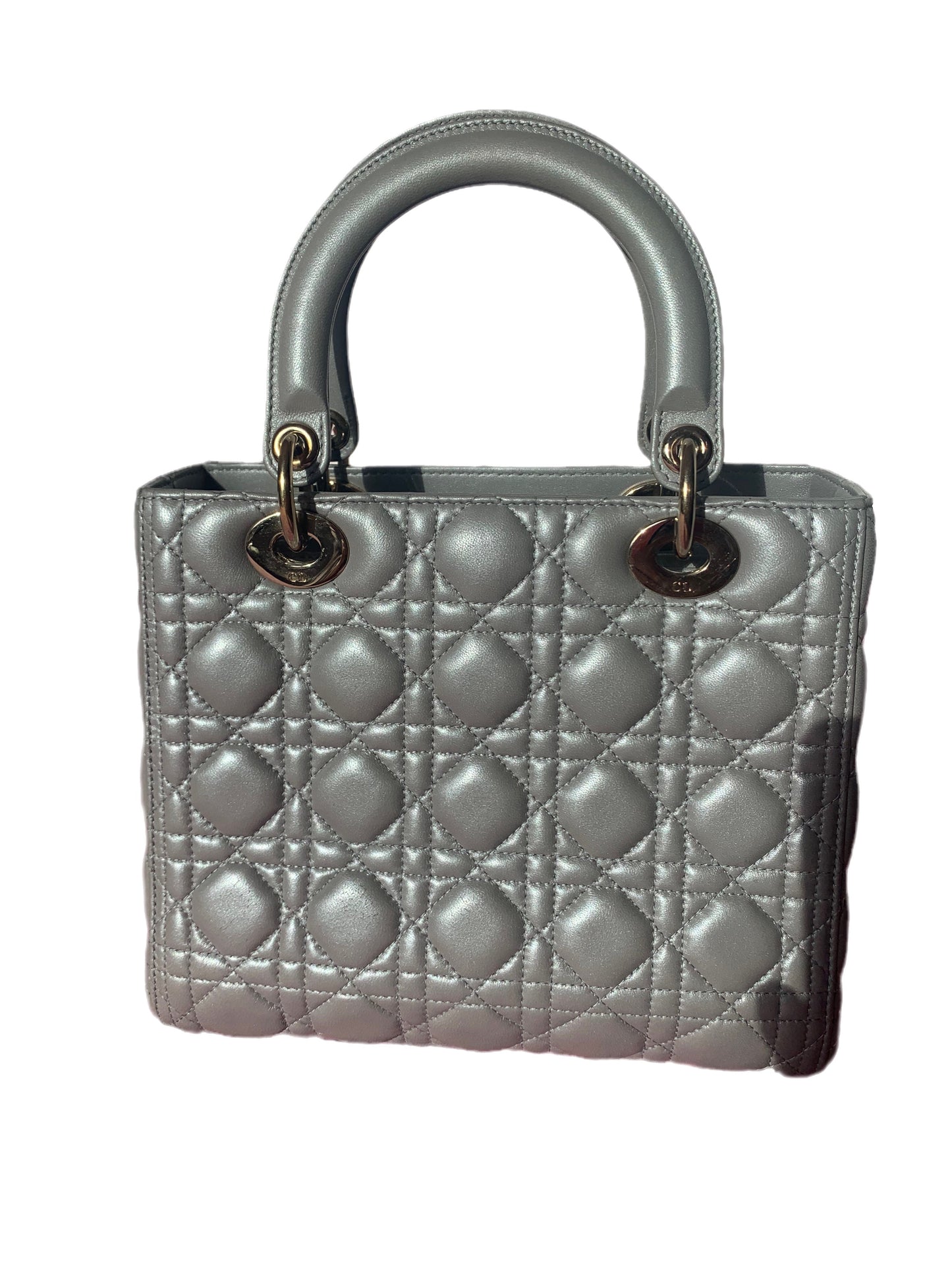 Lady Dior Pearlescent Grey Medium Lambskin Cannage Leather Handbag