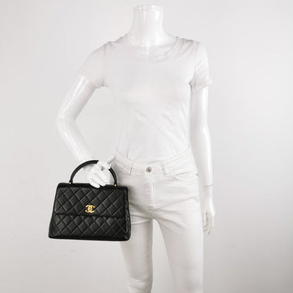 Chanel Vintage Top Handle Kelly Coco Handle Black Flap Bag lambskin leather 24k Gold Hardware