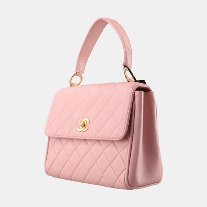Chanel Vintage Top Handle Trendy CC Kelly Flap Bag Pink Cannage Lambskin Leather 24k Gold Plated Hardware