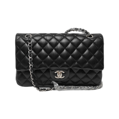 Chanel Timeless Classic Flap Medium Black Lambskin Leather Silver Hardware, 2013-2014