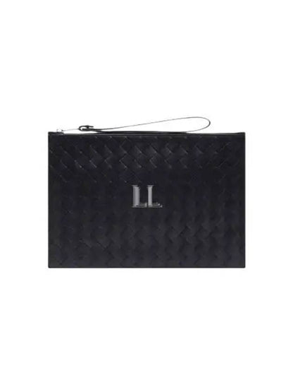 Luxury Bottega Veneta Intrecciato Strap Large Clutch Bag Black