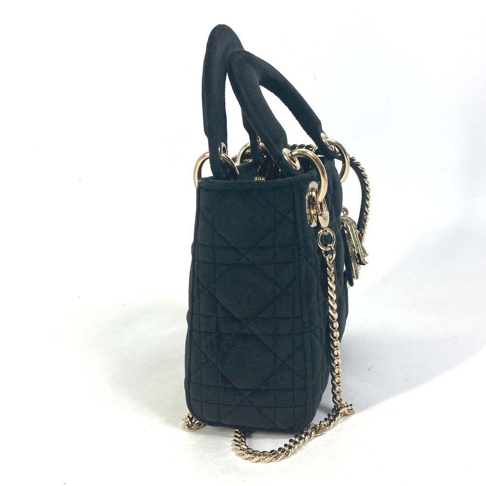 Dior Handbag Velor / leather black LADY DIOR Chain Lady Dior Cannage Mini Women