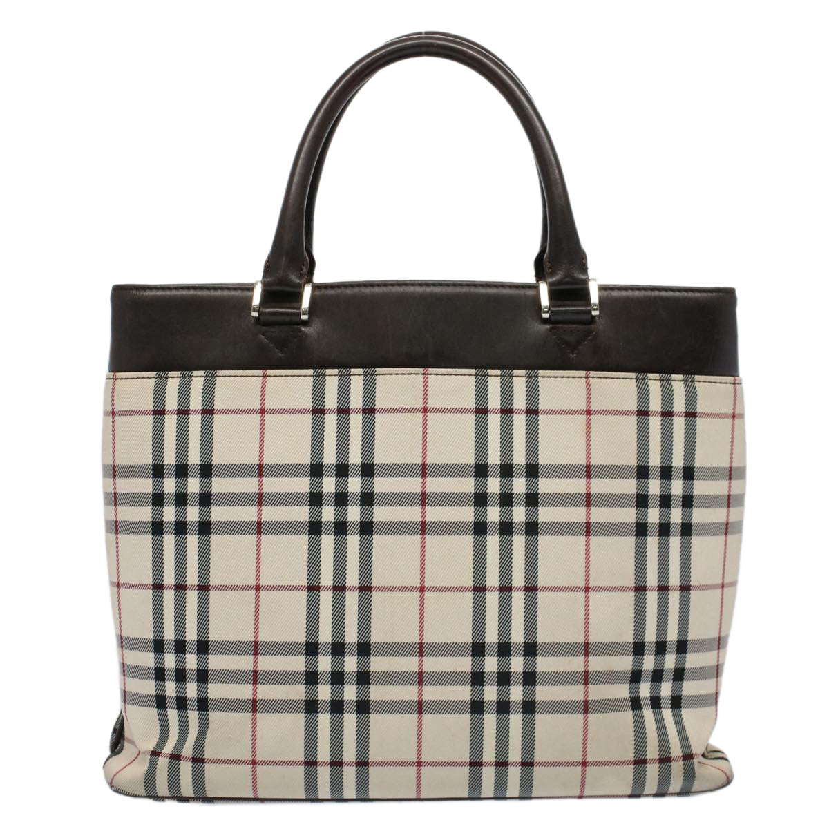 Luxury Burberry Nova Check Tote Bag Nylon Canvas Beige Auth 56349