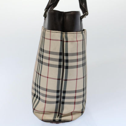 Luxury Burberry Nova Check Tote Bag Nylon Canvas Beige Auth 56349