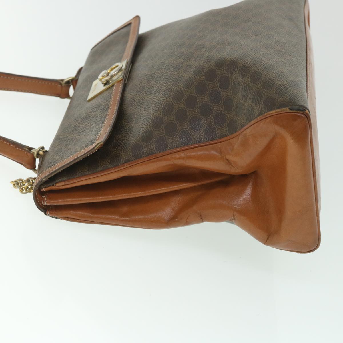Luxury CELINE Macadam Canvas Hand Bag PVC Leather Brown  56385
