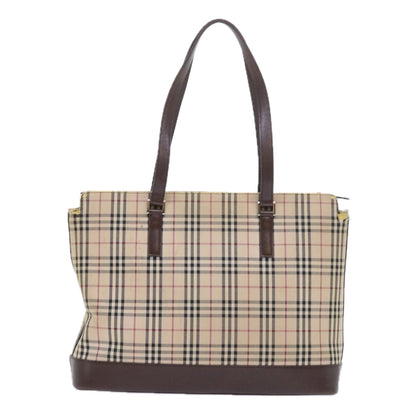 Luxury Burberry Nova Check Tote Bag Nylon Canvas Beige Auth 56398