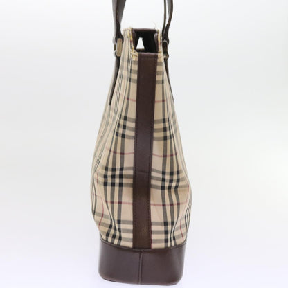 Luxury Burberry Nova Check Tote Bag Nylon Canvas Beige Auth 56398