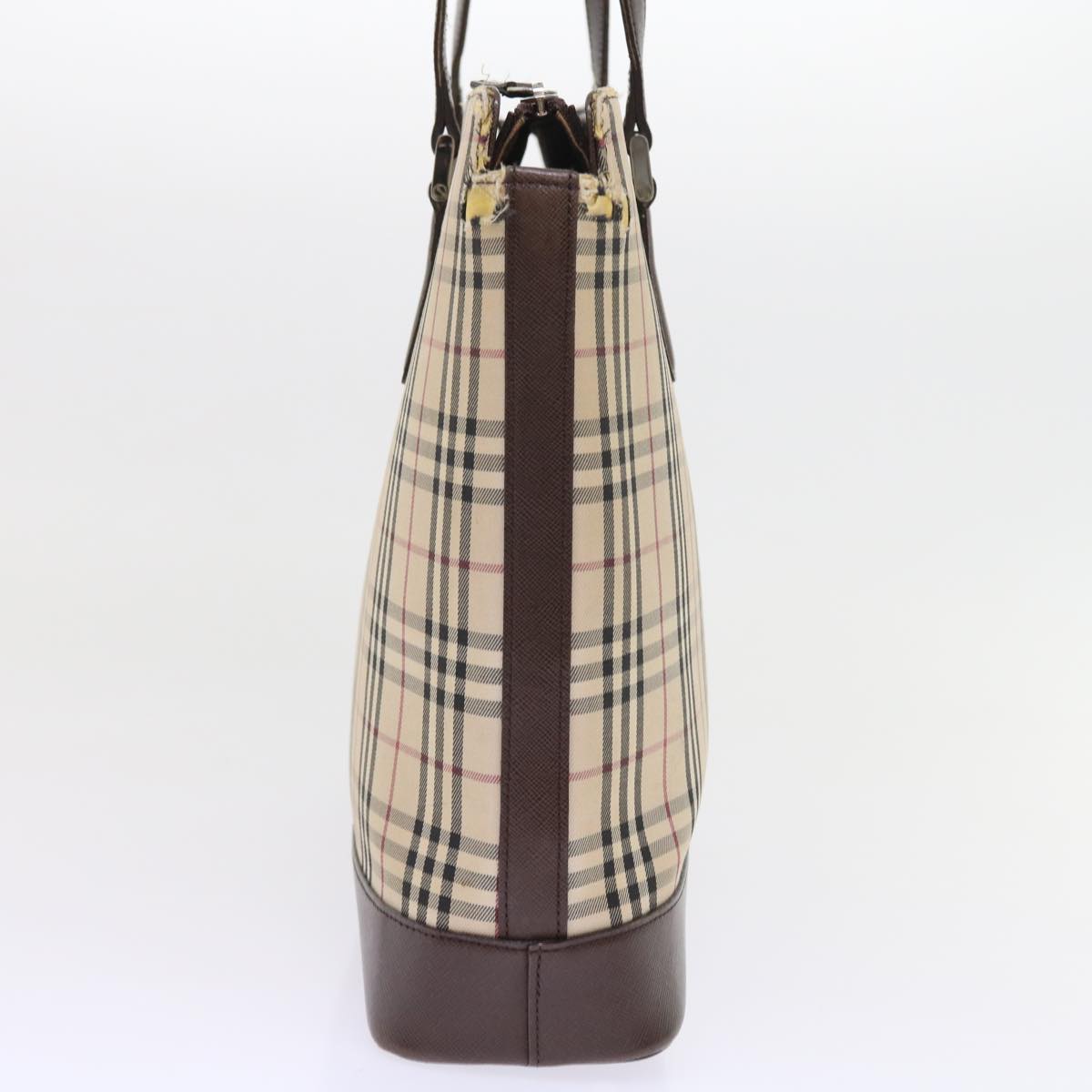 Luxury Burberry Nova Check Tote Bag Nylon Canvas Beige Auth 56398