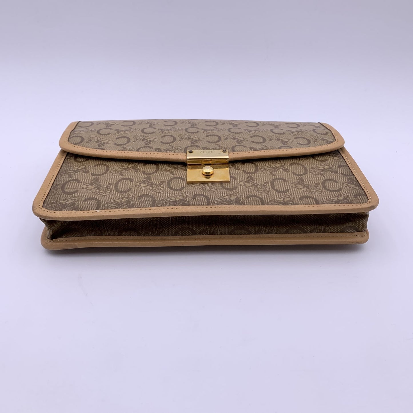 Luxury CELINE Vintage Beige Vinyl C Macadam Canvas Clutch Bag Purse