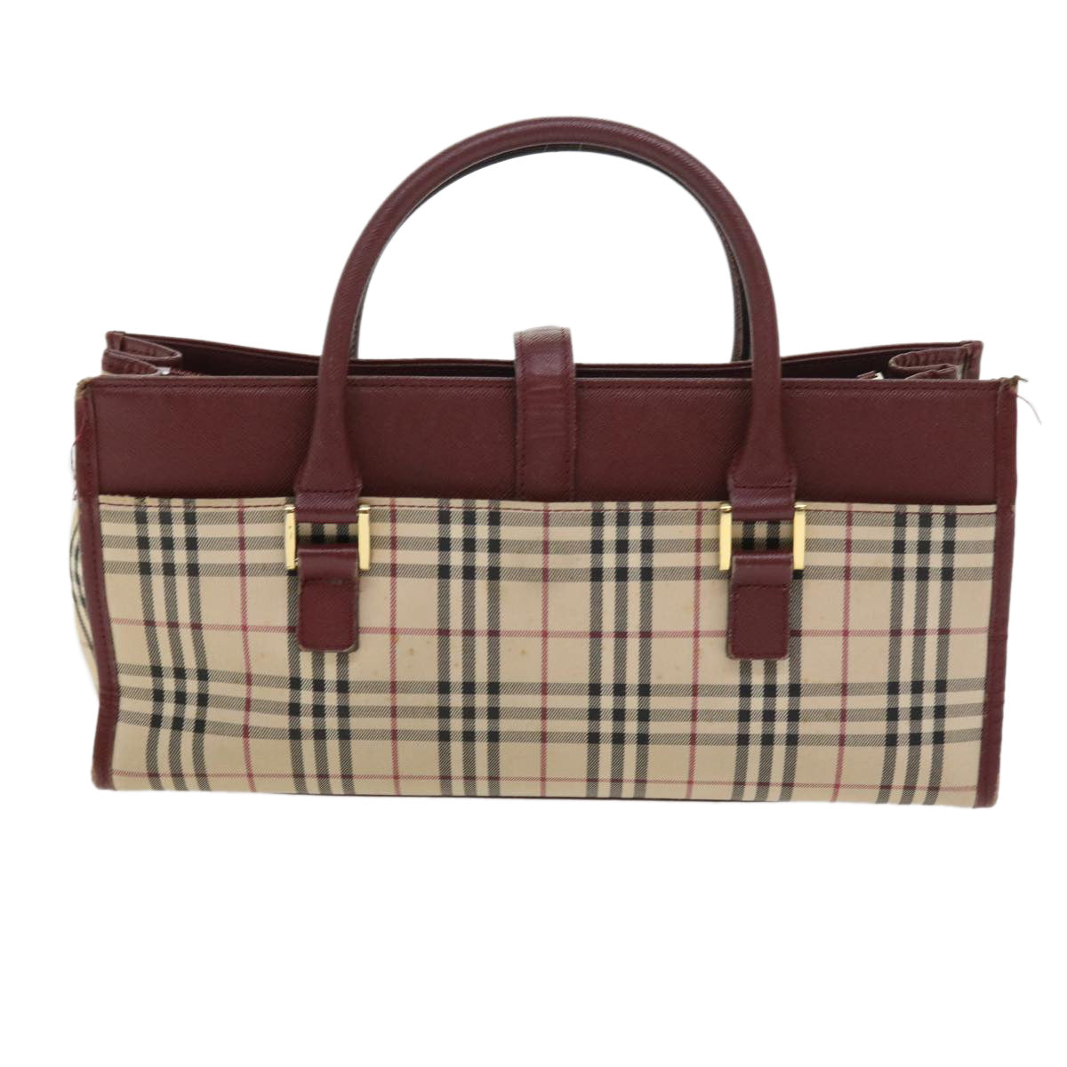 Luxury Burberry Nova Check Hand Bag Nylon Canvas Beige Auth 56466