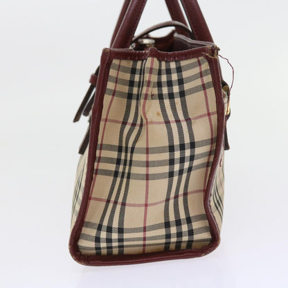 Luxury Burberry Nova Check Hand Bag Nylon Canvas Beige Auth 56466