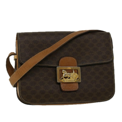 Luxury CELINE Macadam Canvas Horse Carriage Shoulder Bag PVC Leather Brown  56467