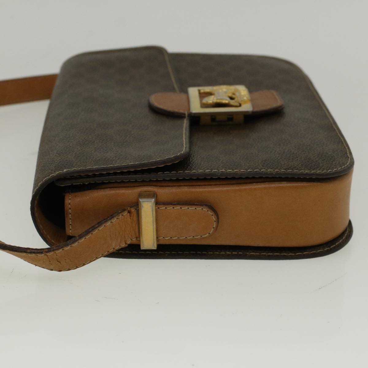 Luxury CELINE Macadam Canvas Horse Carriage Shoulder Bag PVC Leather Brown  56467